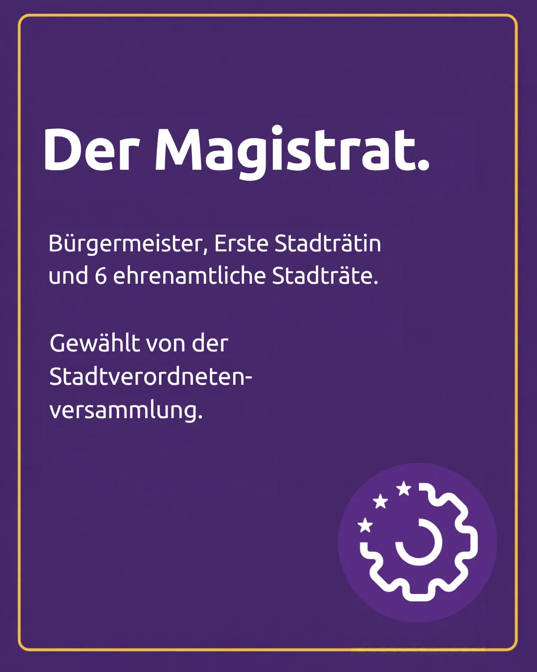 The Magistrat. Mayor, First City Councillor and 6 volunteer city councillors. Elected by the city council assembly.